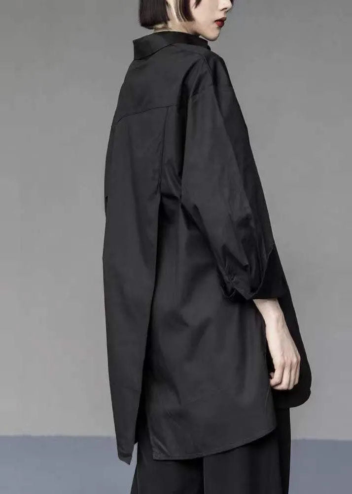 Black Asymmetrical Design Cotton Long Shirts Oversized Spring LY1510 - fabuloryshop