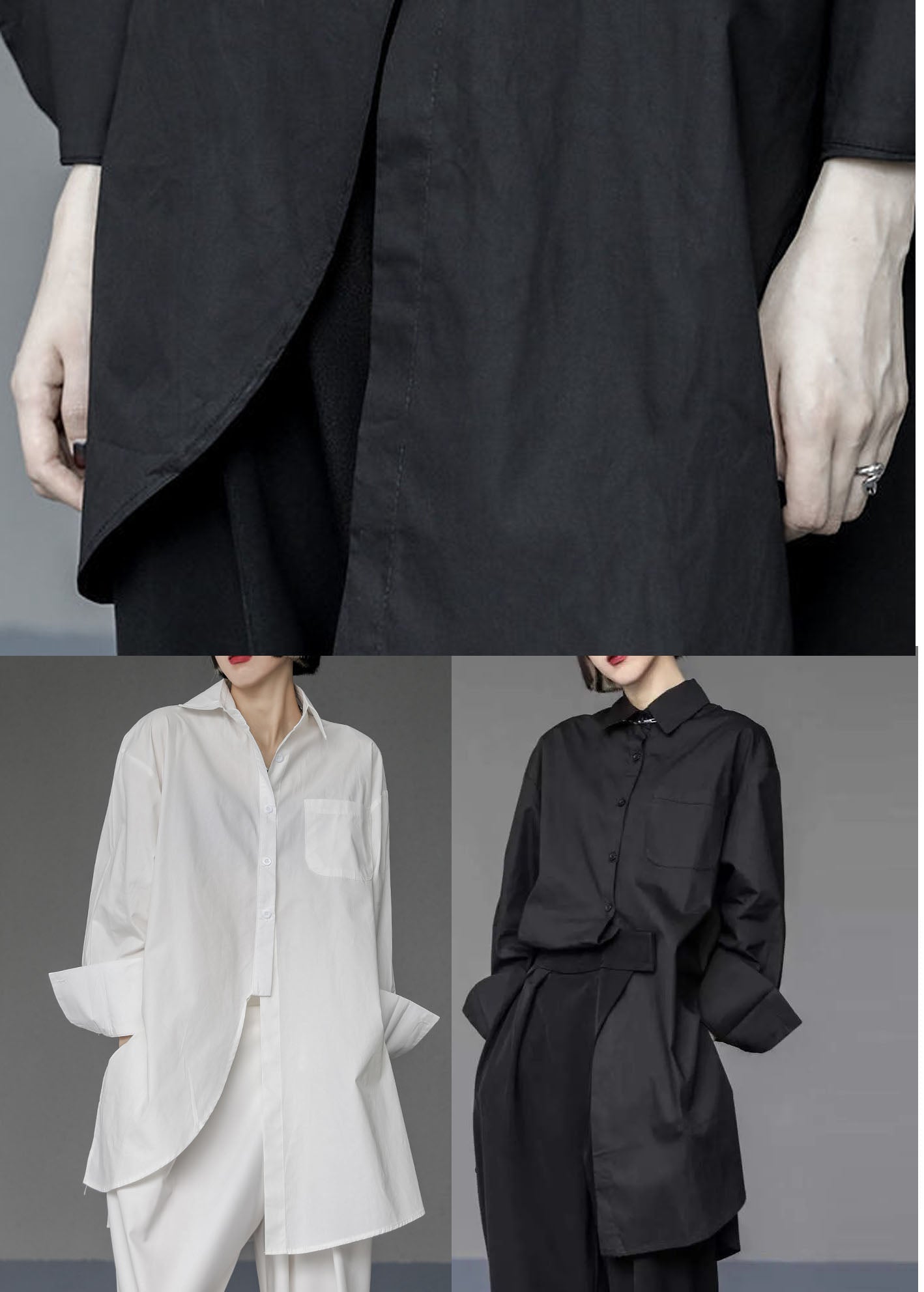 Black Asymmetrical Design Cotton Long Shirts Oversized Spring LY1510 - fabuloryshop