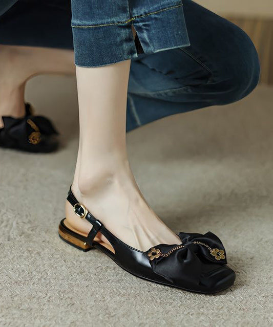 Black Bow Flat Shoes Cowhide Leather Soft Flat Shoes LY4318 - fabuloryshop