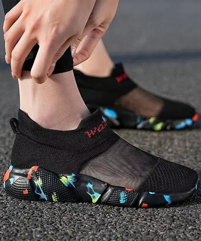 Black Breathable Mesh Casual Splicing Flat Shoes For Plus Size Ada Fashion