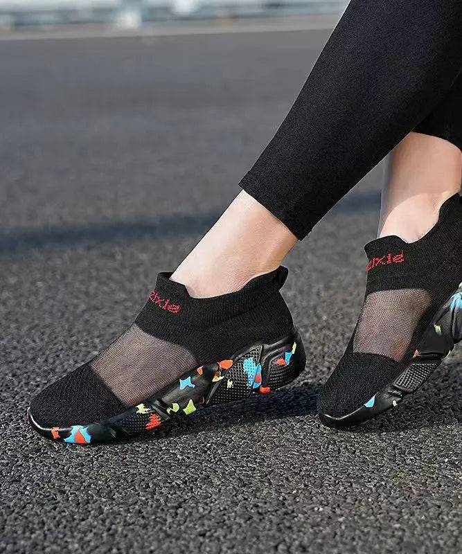 Black Breathable Mesh Casual Splicing Flat Shoes For Plus Size Ada Fashion