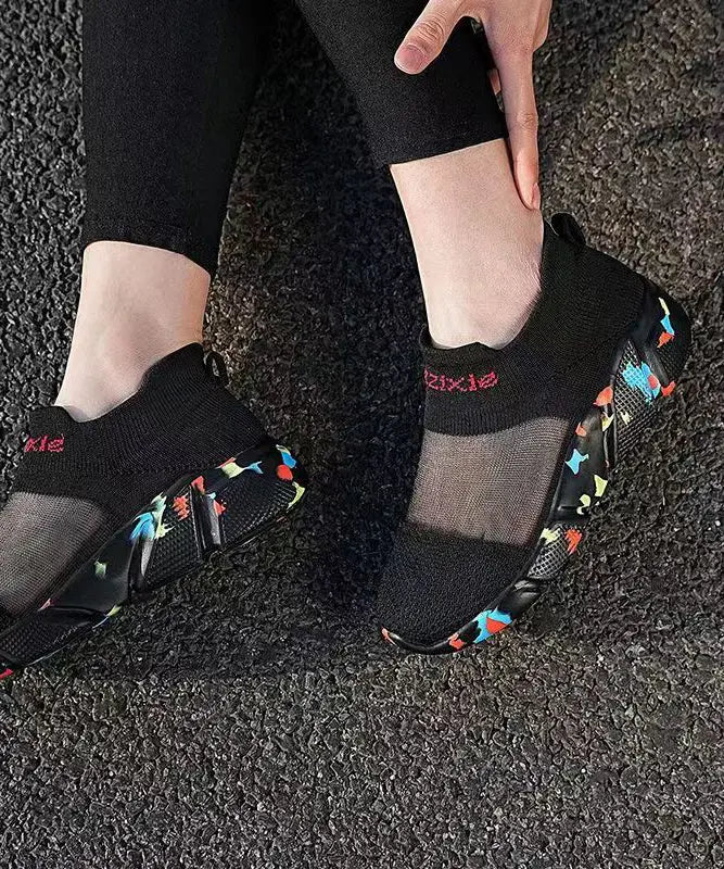 Black Breathable Mesh Casual Splicing Flat Shoes For Plus Size Ada Fashion