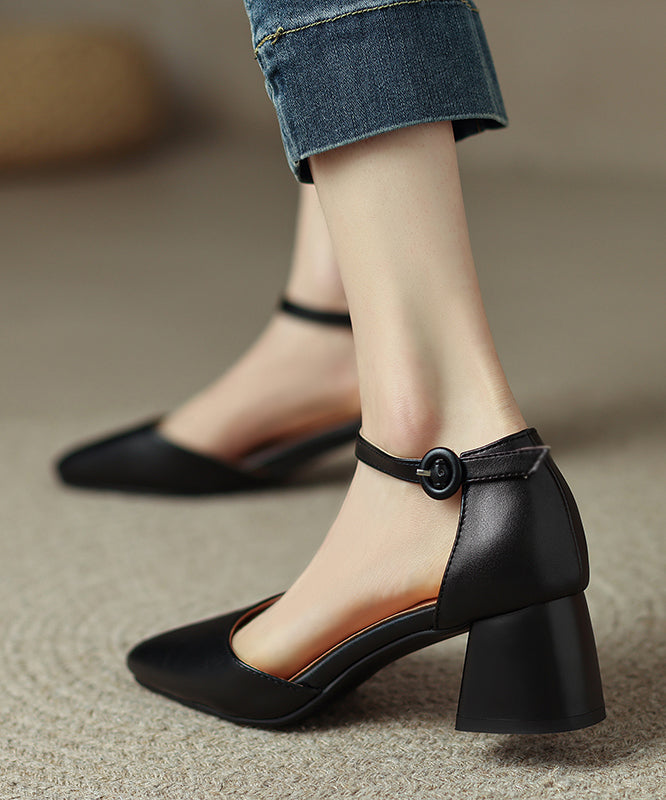 Black Buckle Strap Chunky High Heels