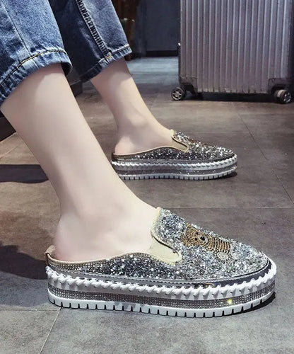 Black Cartoon Zircon Splicing Casual Platform Slide Sandals Ada Fashion