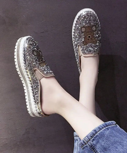 Black Cartoon Zircon Splicing Casual Platform Slide Sandals Ada Fashion