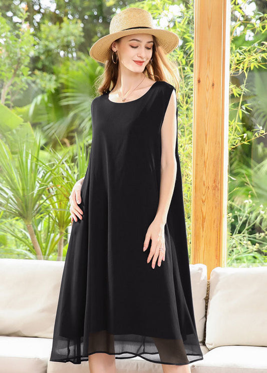 Black Chiffon A Line Dresses Oversized Draping Sleeveless LY0335 - fabuloryshop
