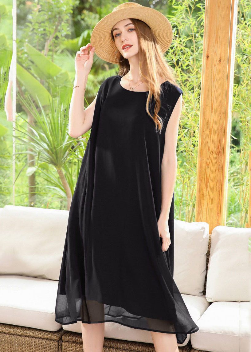 Black Chiffon A Line Dresses Oversized Draping Sleeveless LY0335 - fabuloryshop