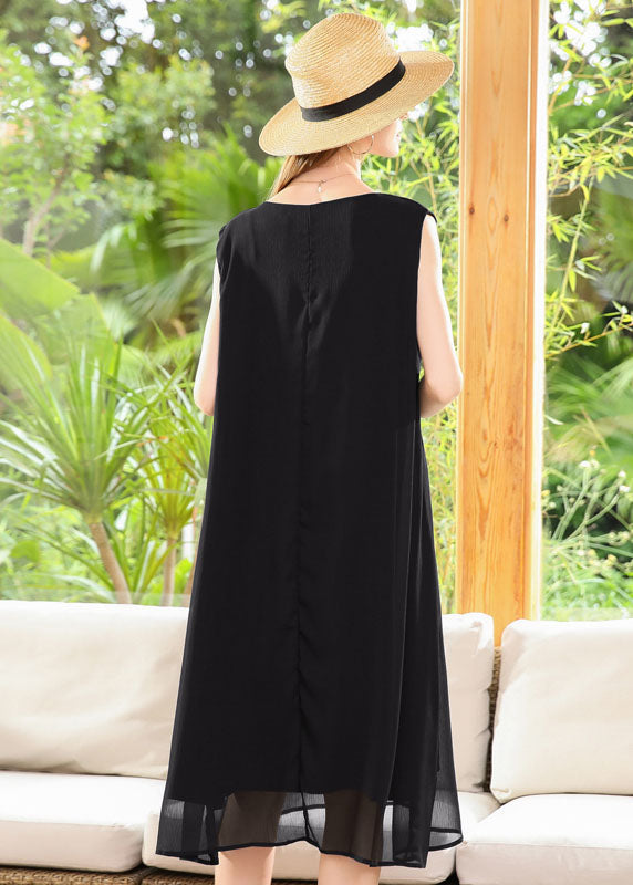 Black Chiffon A Line Dresses Oversized Draping Sleeveless LY0335 - fabuloryshop