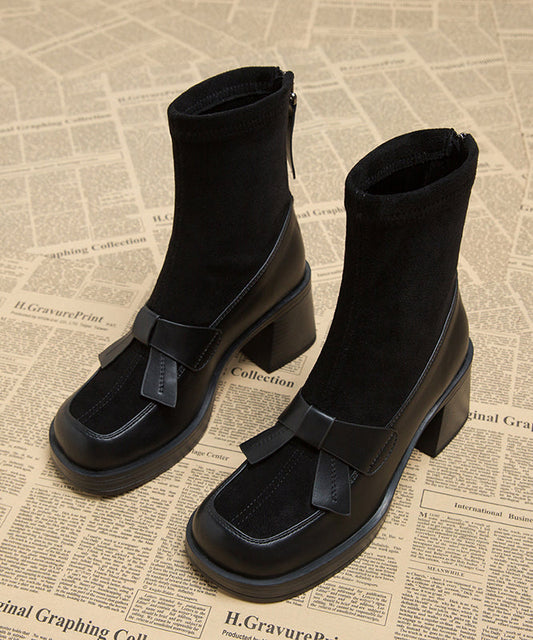 Schwarze klobige Spleißstiefel mit Reißverschluss