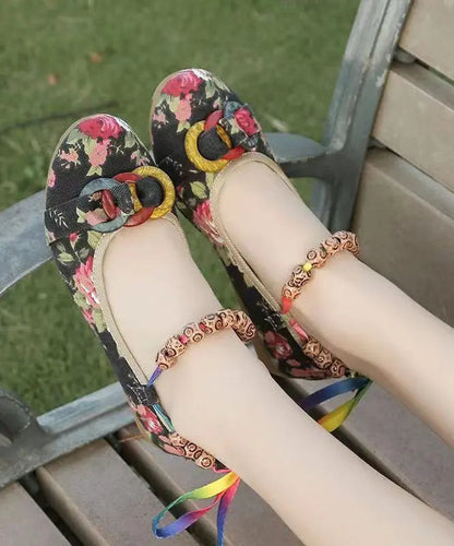 Black Cotton Fabric Beautiful Splicing Flat Shoes For Women Ada Fashion