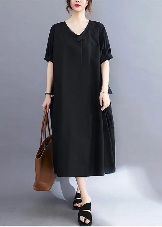 Black Cotton Holiday Dress Oversized Pockets Summer Ada Fashion