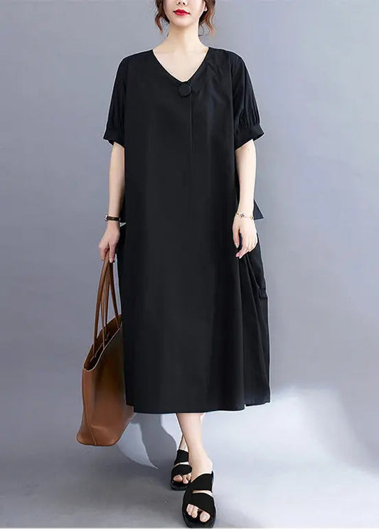 Black Cotton Holiday Dress Oversized Pockets Summer Ada Fashion