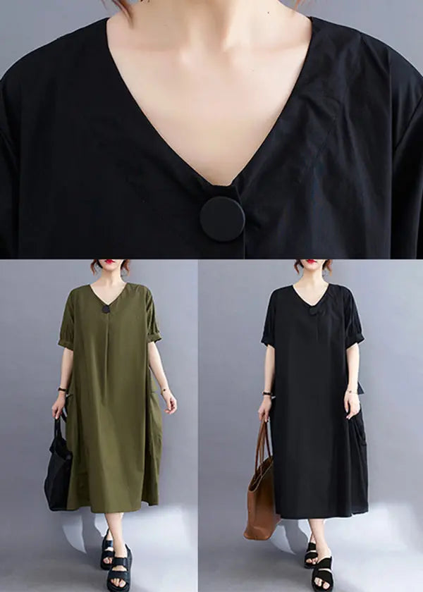 Black Cotton Holiday Dress Oversized Pockets Summer Ada Fashion