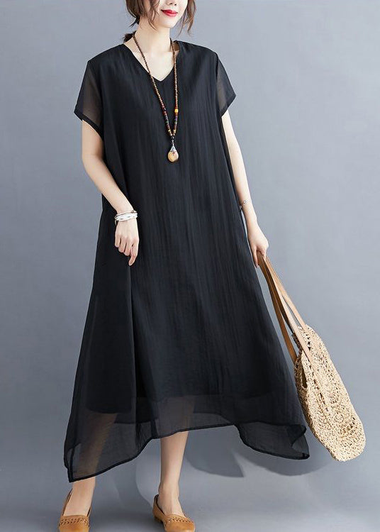 Black Cotton Long Dress Oversized Exra Large Hem  Summer LY0531 - fabuloryshop