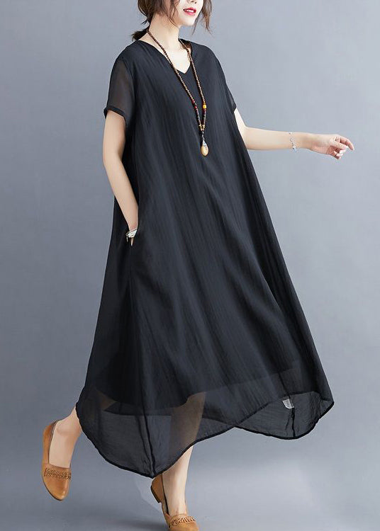 Black Cotton Long Dress Oversized Exra Large Hem  Summer LY0531 - fabuloryshop