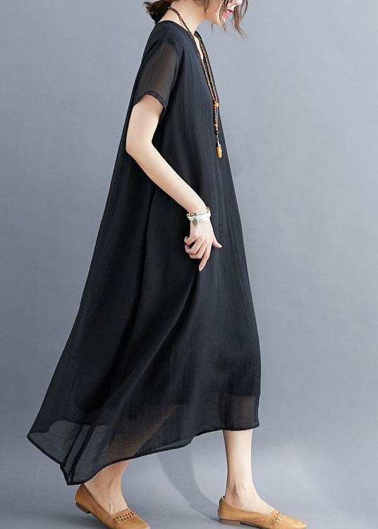 Black Cotton Long Dress Oversized Exra Large Hem  Summer LY0531 - fabuloryshop