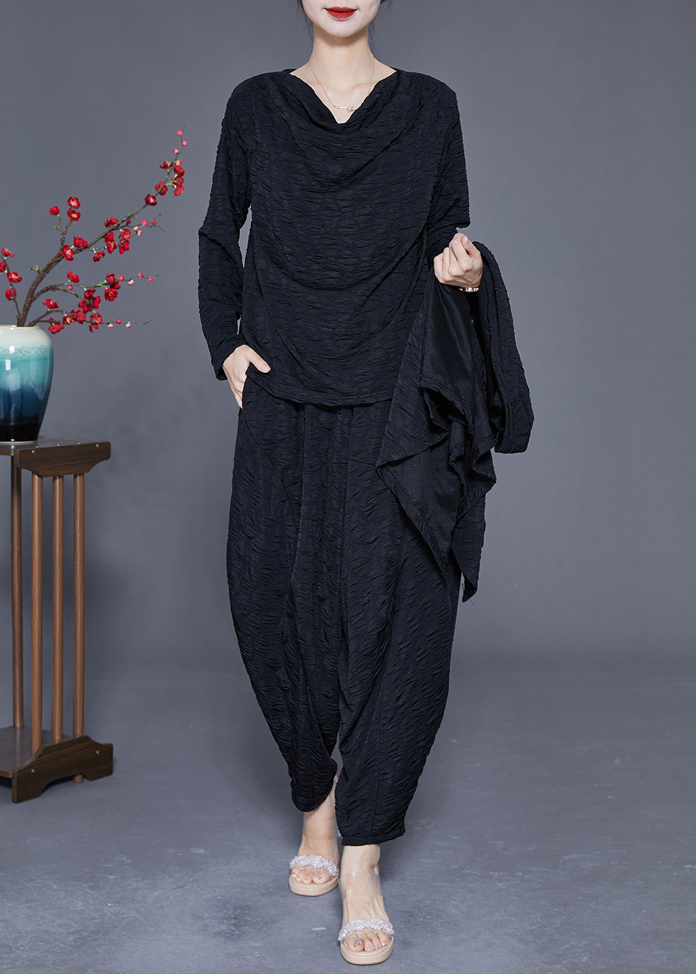 Black Cotton Three Piece Set Women Clothing Oversized Wrinkled Spring LY2329 - fabuloryshop