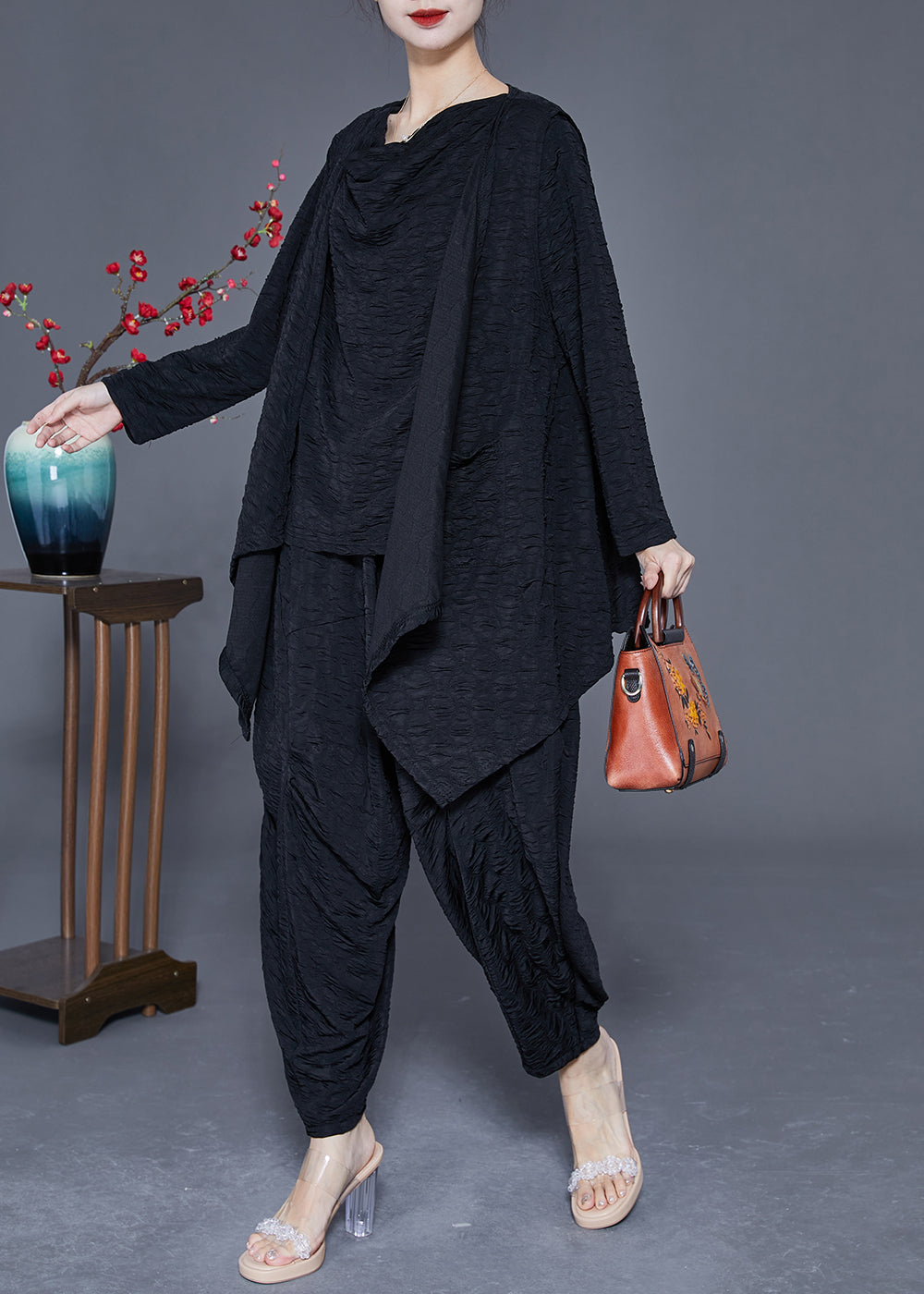 Black Cotton Three Piece Set Women Clothing Oversized Wrinkled Spring LY2329 - fabuloryshop