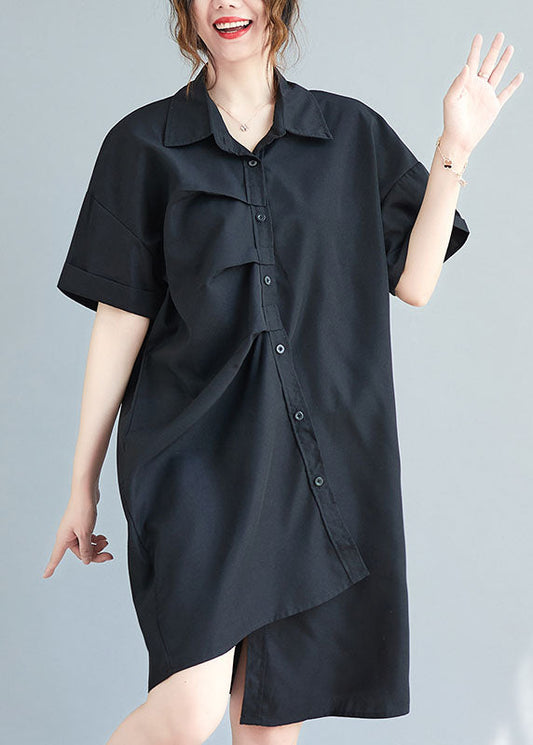 Black Cotton Vacation Dresses Asymmetrical Wrinkled Summer LY0655 - fabuloryshop