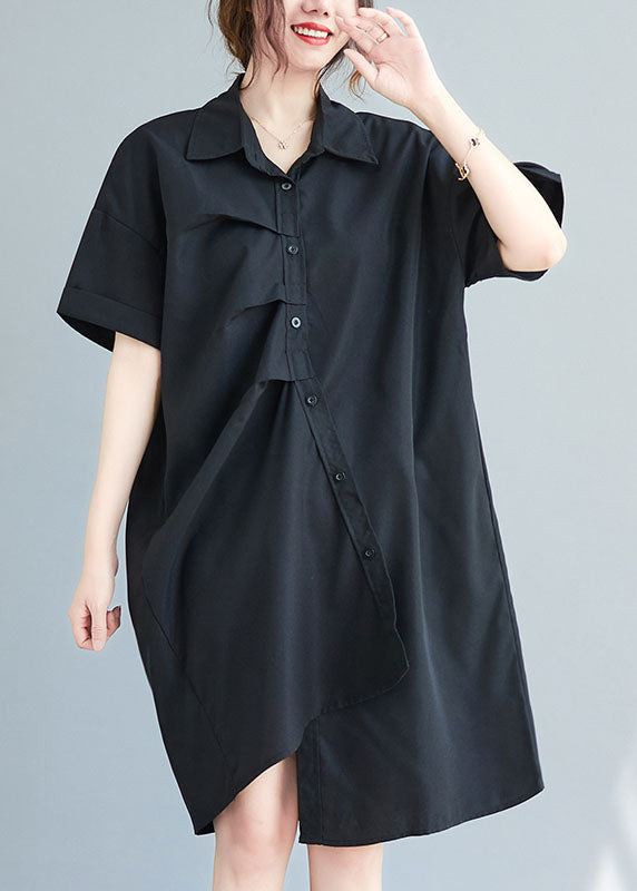 Black Cotton Vacation Dresses Asymmetrical Wrinkled Summer LY0655 - fabuloryshop