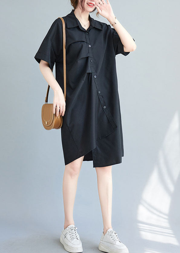 Black Cotton Vacation Dresses Asymmetrical Wrinkled Summer LY0655 - fabuloryshop