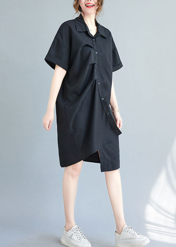 Black Cotton Vacation Dresses Asymmetrical Wrinkled Summer LY0655 - fabuloryshop