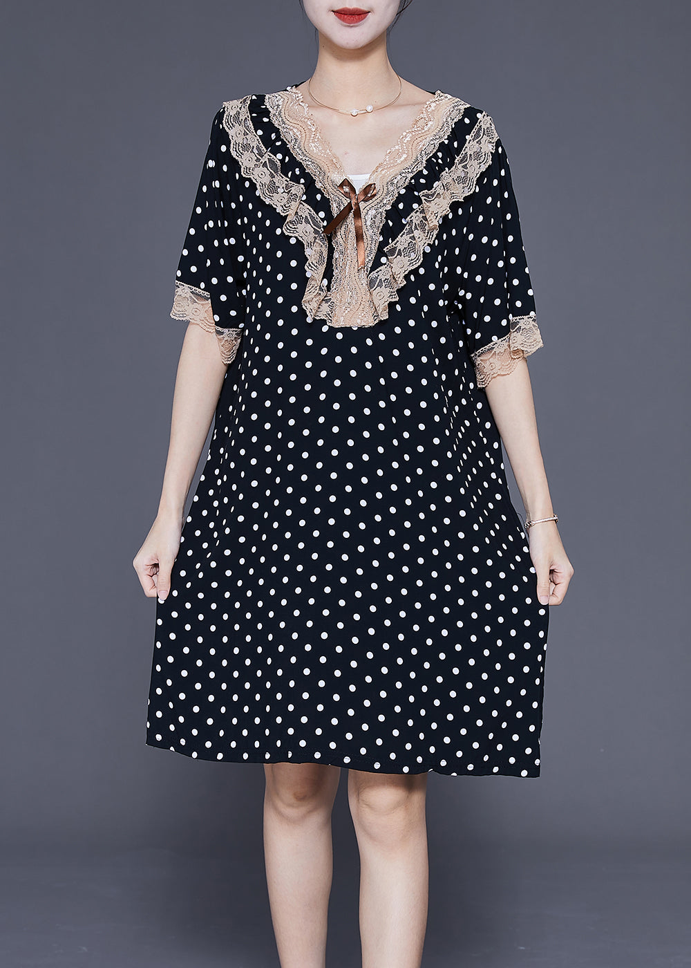 Black Dot Print Cotton Vacation Dresses Oversized Summer LY3619 - fabuloryshop