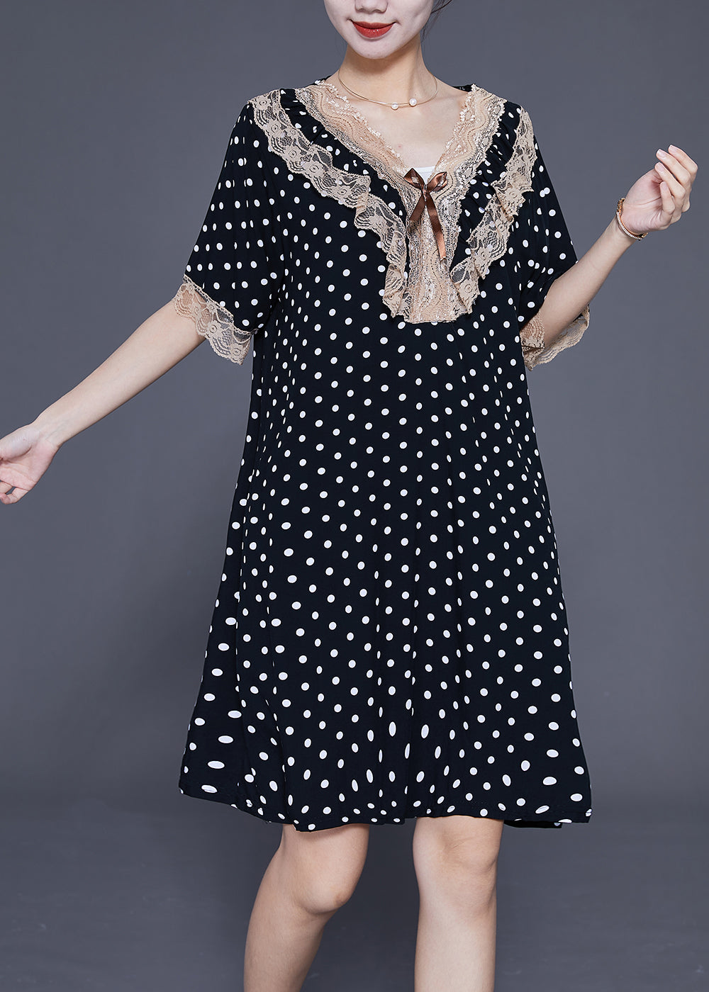 Black Dot Print Cotton Vacation Dresses Oversized Summer LY3619 - fabuloryshop