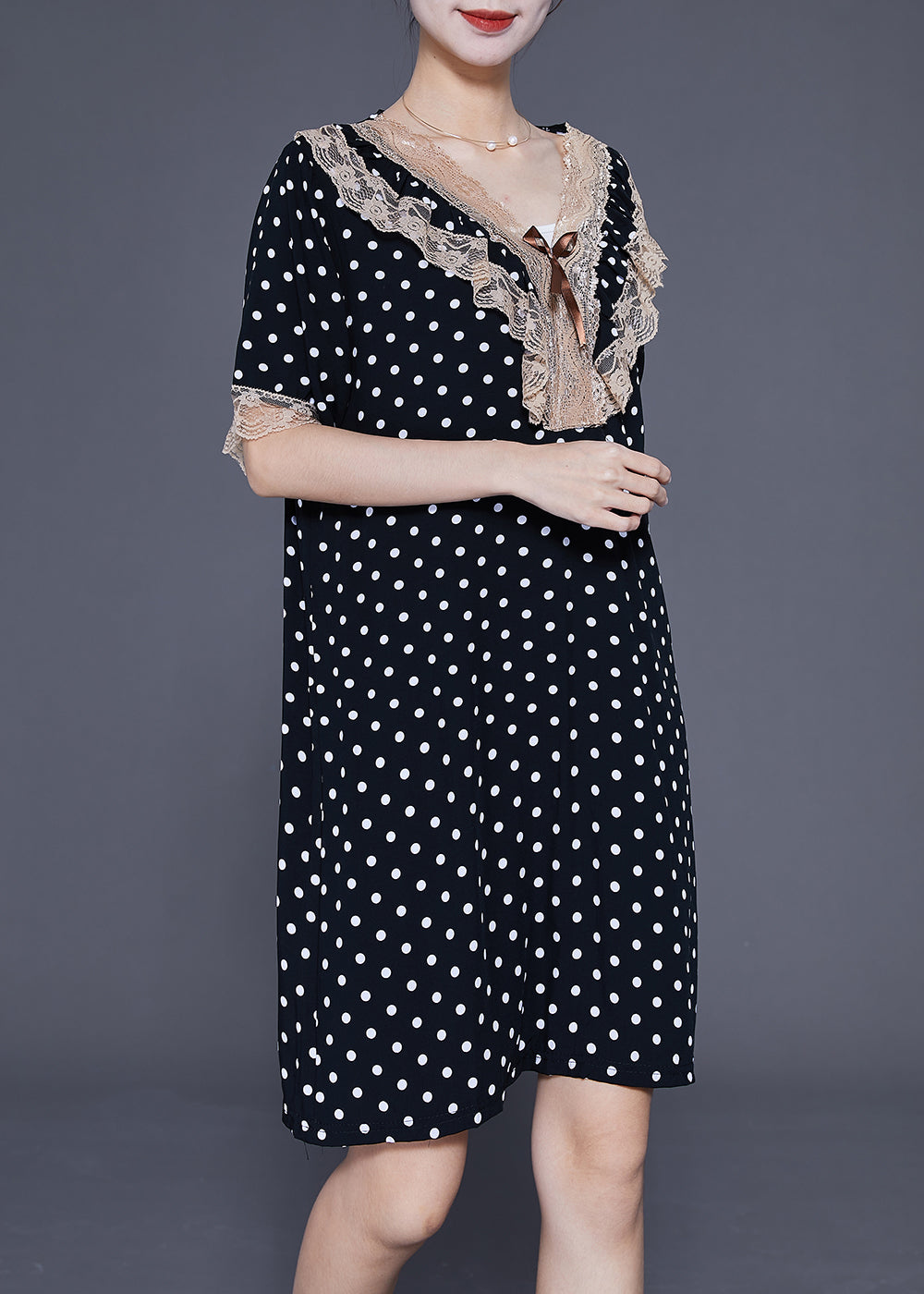 Black Dot Print Cotton Vacation Dresses Oversized Summer LY3619 - fabuloryshop