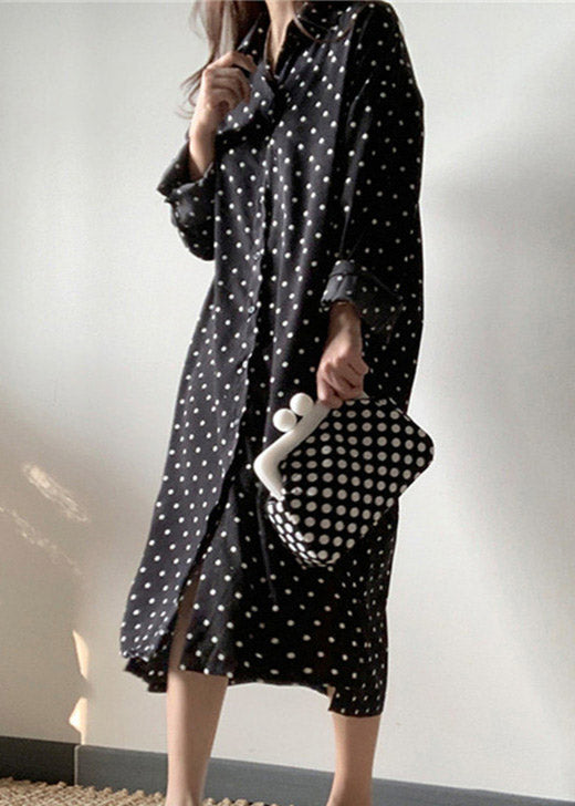 Black Dot Side Open Maxi Dress Long Sleeve LY2060 - fabuloryshop