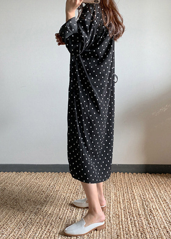 Black Dot Side Open Maxi Dress Long Sleeve LY2060 - fabuloryshop