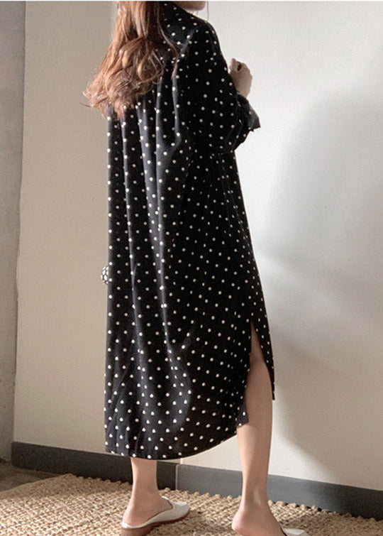 Black Dot Side Open Maxi Dress Long Sleeve LY2060 - fabuloryshop