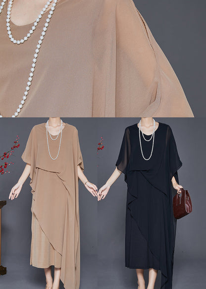 Black Draping Chiffon Robe Dresses Asymmetrical Cloak Sleeves Ada Fashion