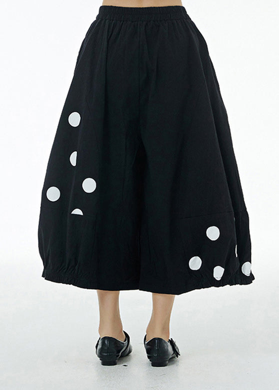 Black Elastic Waist Cotton Wide Leg Pants LY1176 - fabuloryshop