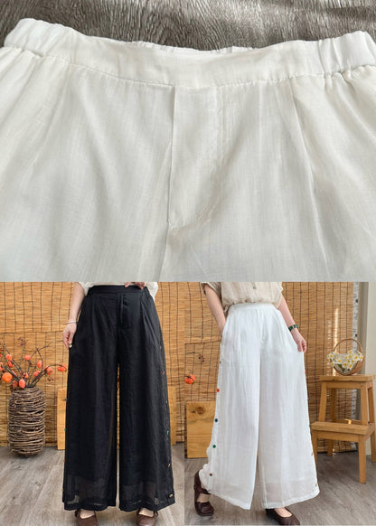 Black Elastic Waist Solid Linen Wide Leg Pants LY3004 - fabuloryshop