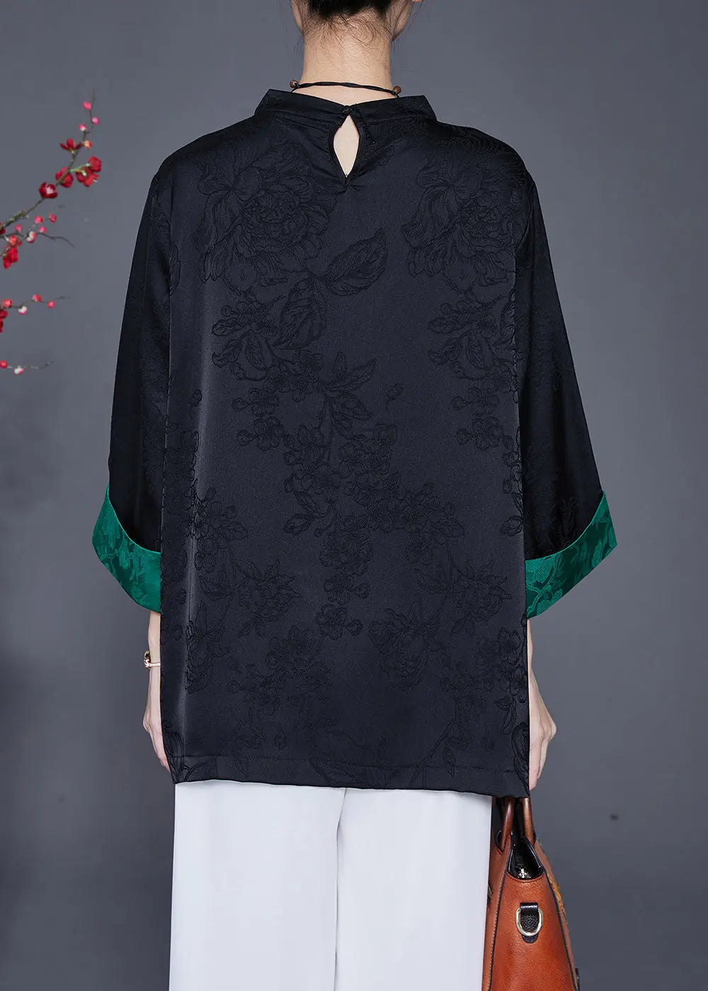 Black Jacquard Chinese Style Silk Shirt Top Chinese Button Fall Ada Fashion