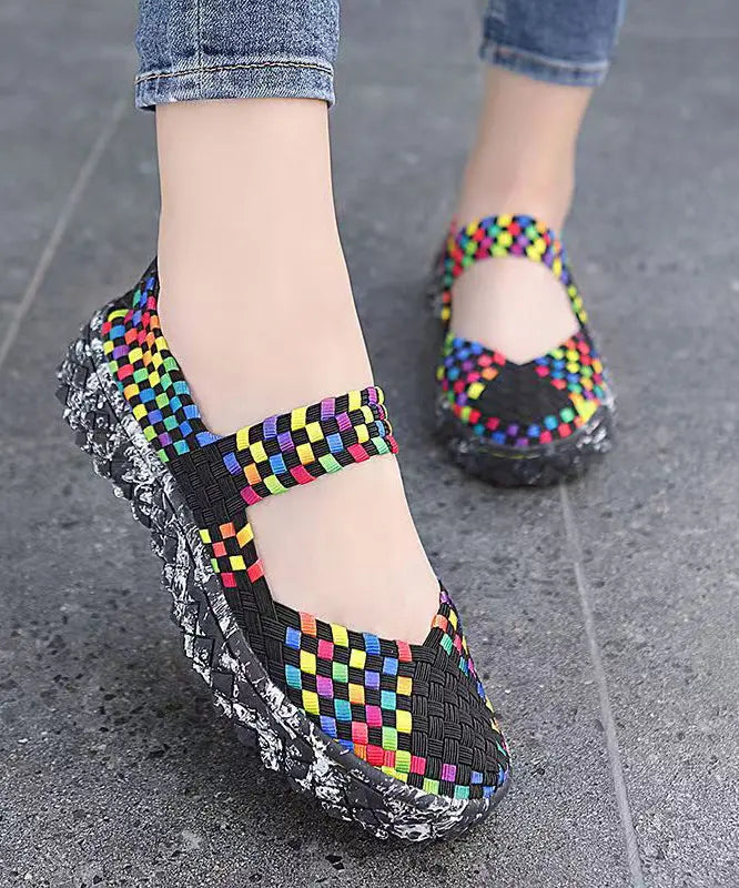 Black Knit Fabric Comfortable Splicing Flat Feet Shoes Ada Fashion