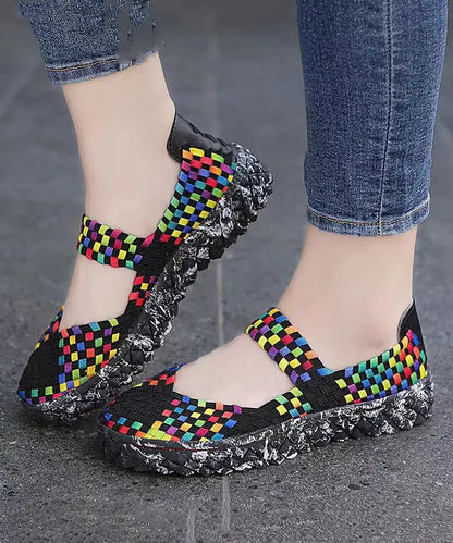 Black Knit Fabric Comfortable Splicing Flat Feet Shoes Ada Fashion