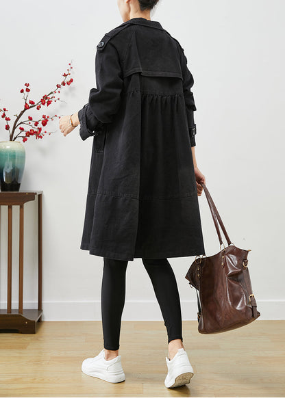 Black Loose Denim Coat Outwear Peter Pan Collar Double Breast Fall Ada Fashion