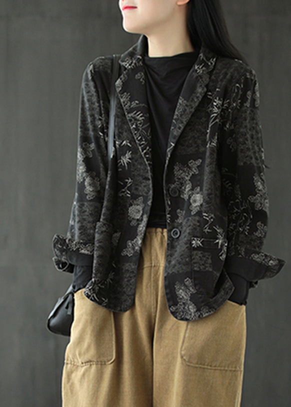 Black Notched Patchwork Button Denim Coats Fall Ada Fashion