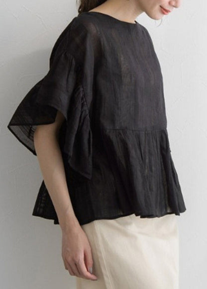 Black O-Neck Lantern Sleeve Shirt Lantern Sleeve LY2161 - fabuloryshop