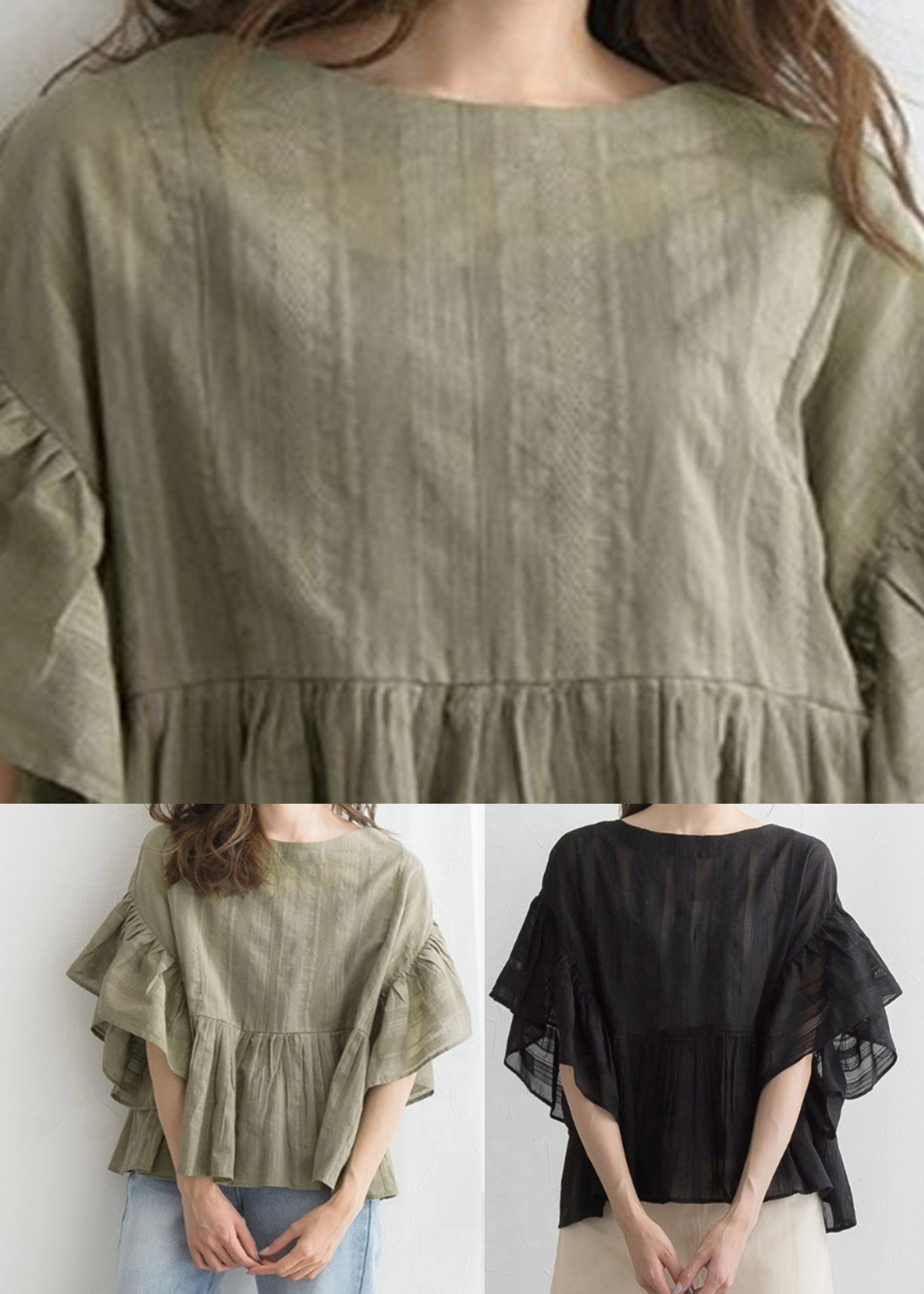 Black O-Neck Lantern Sleeve Shirt Lantern Sleeve LY2161 - fabuloryshop