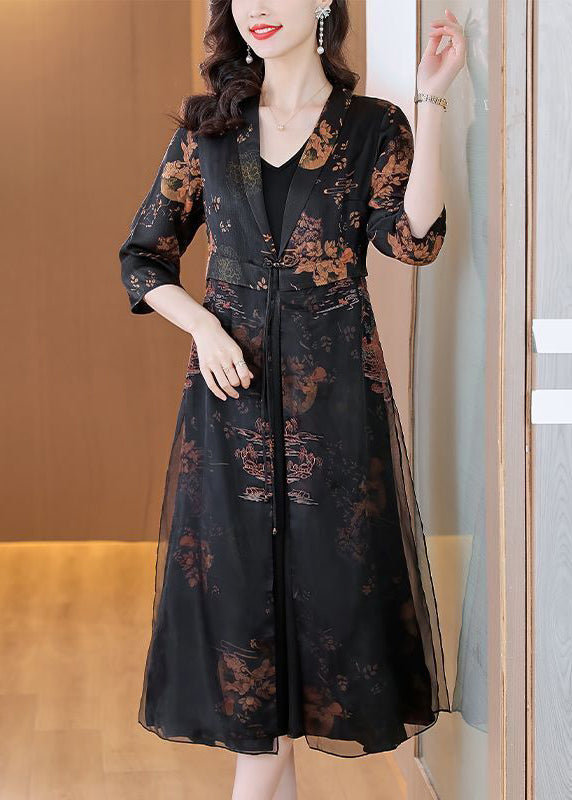 Black Oriental Silk Cardigan Embroideried Chinese Button Summer LY1071 - fabuloryshop