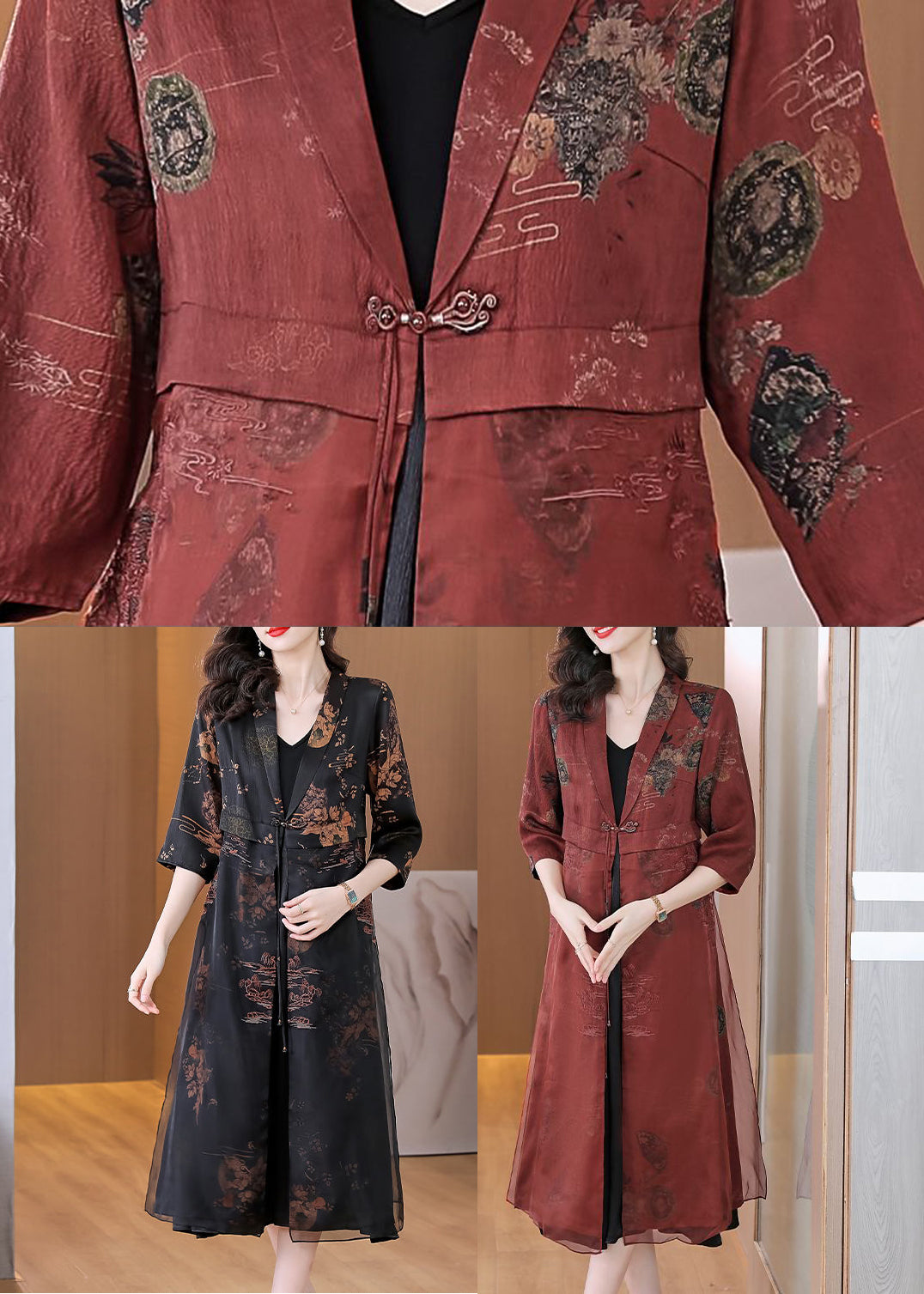 Black Oriental Silk Cardigan Embroideried Chinese Button Summer LY1071 - fabuloryshop