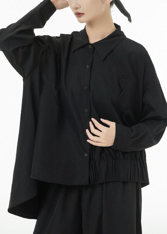 Black Oversized Cotton Blouse Tops Low High Design Batwing Sleeve TS1072 - fabuloryshop