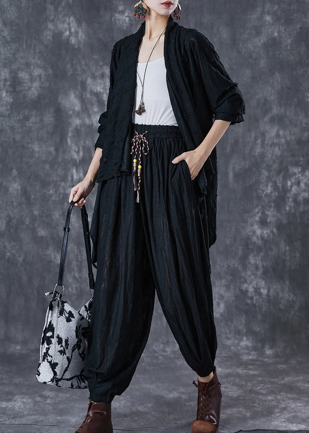 Black Oversized Cotton Two Piece Suit Set Asymmetrical Fall Ada Fashion