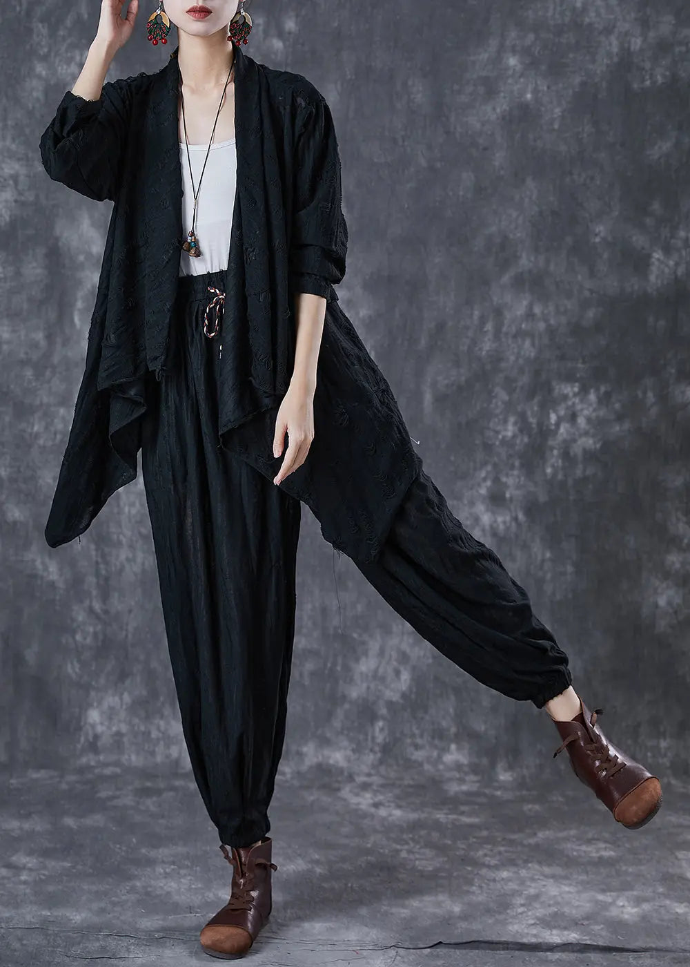 Black Oversized Cotton Two Piece Suit Set Asymmetrical Fall Ada Fashion