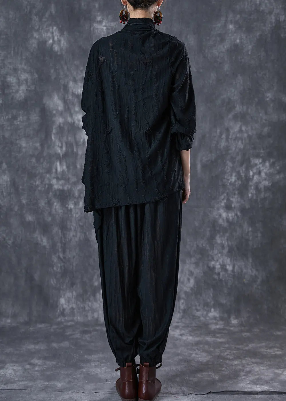 Black Oversized Cotton Two Piece Suit Set Asymmetrical Fall Ada Fashion