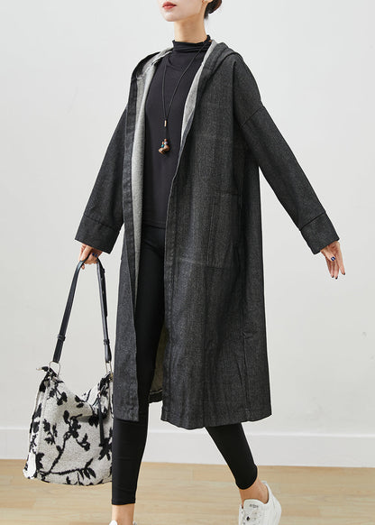 Black Oversized Denim Trench Coats Hooded Pockets Fall Ada Fashion