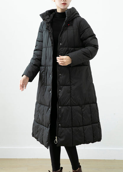 Black Oversized Fine Cotton Filled Jacket In Winter Hooded Big Pockets Ada Fashion